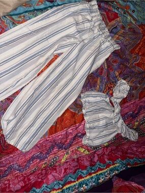Haute Hippie Blue, White & Gold Striped Top